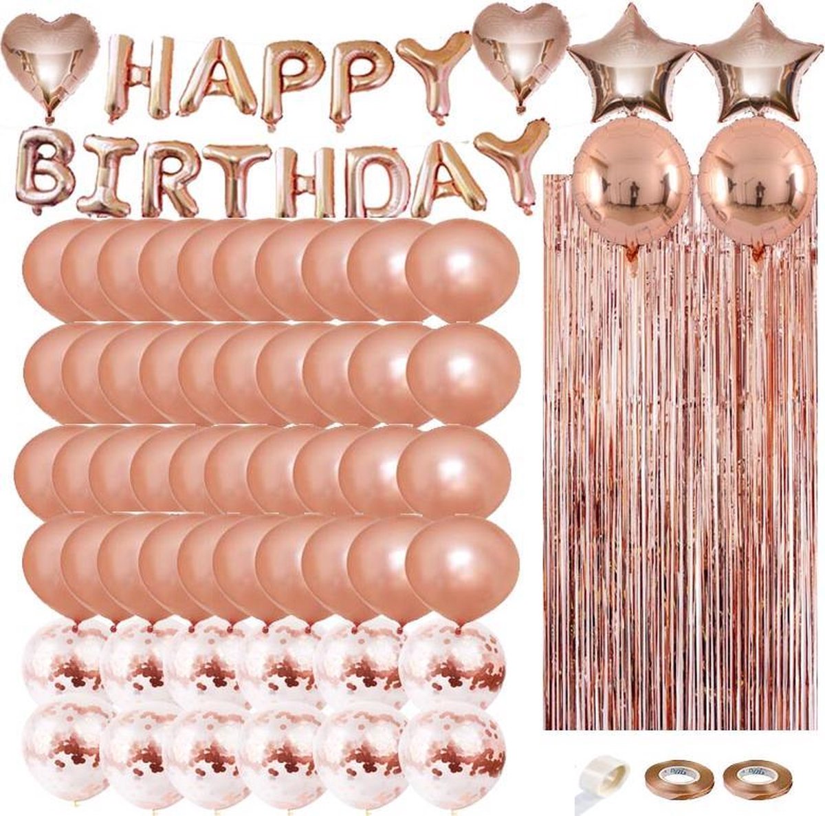 Joya Beauty® Rose Goud Verjaardag Versiering | Feest Decoratie | Helium, Latex & Papieren Confetti Ballonnen | 79 stuks